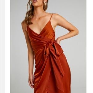 Showpo Red Midi Dress with Asymmetrical Design and Tie Front